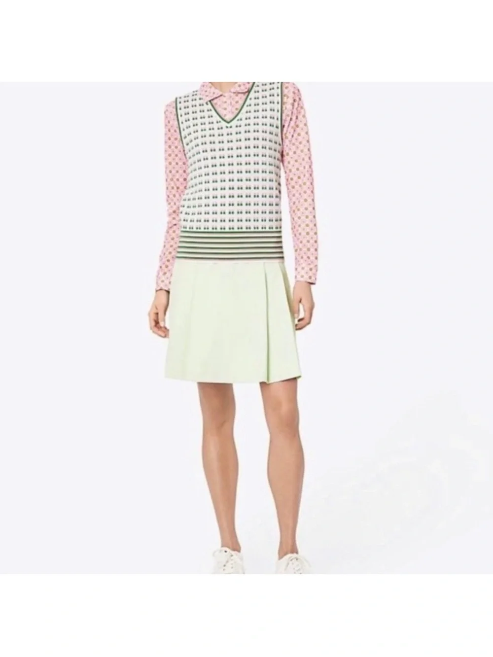 Tory Burch Light Green Pleated Mini Skirt